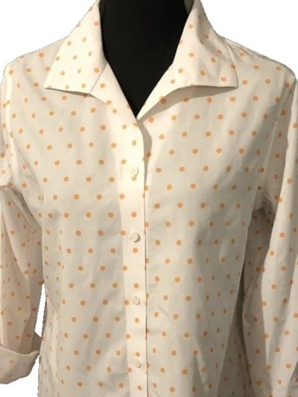 NWT Chico's Effortless No Iron 3P XL Cayla Orange Polka Dots Roll Tab Slv Cotton